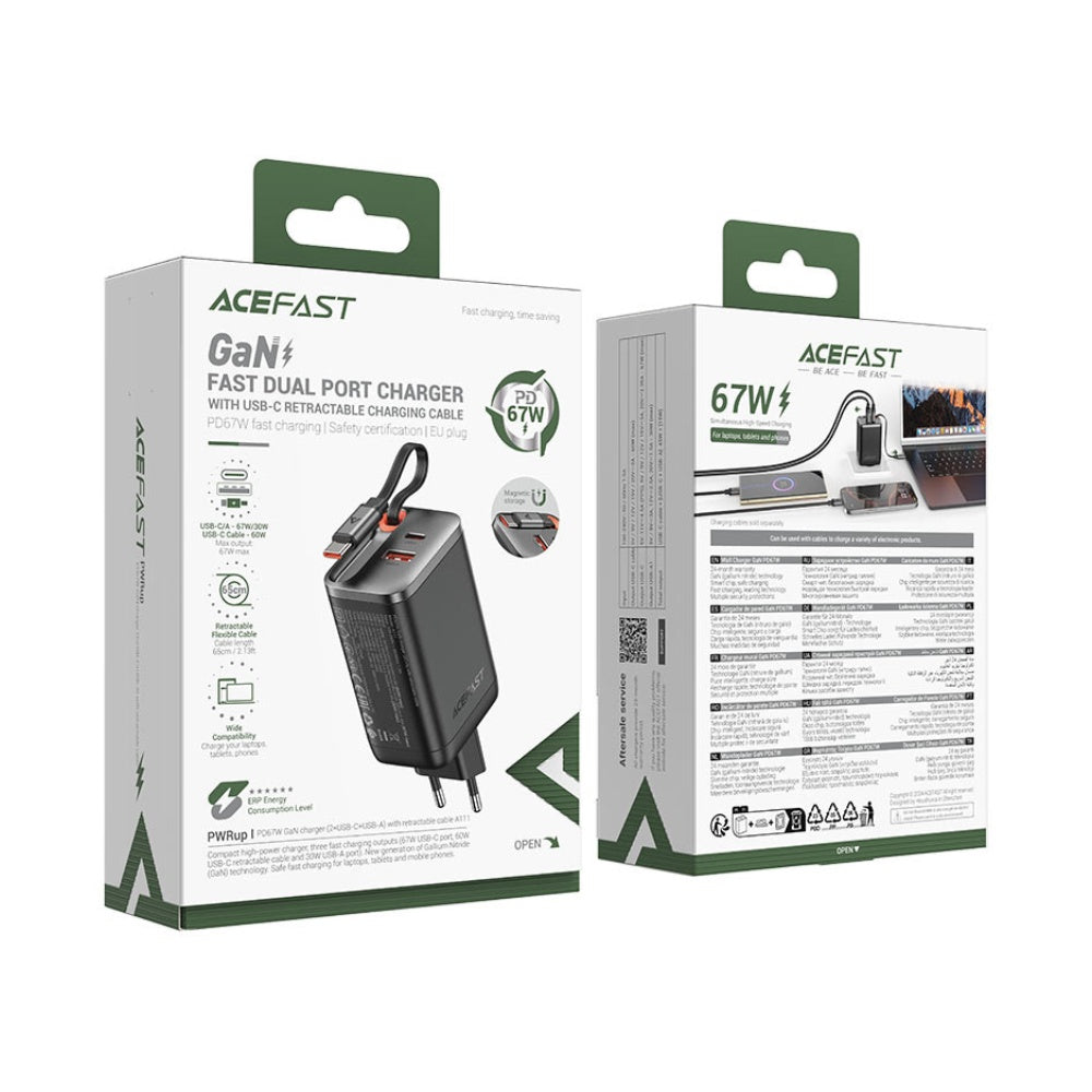 AceFast PD67W Fast Wall Charger Retractable Cable - Cle Market