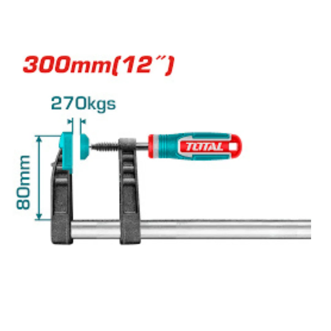 Total THT1320801 F clamp with sliding jaw, screw spindle and hand grip