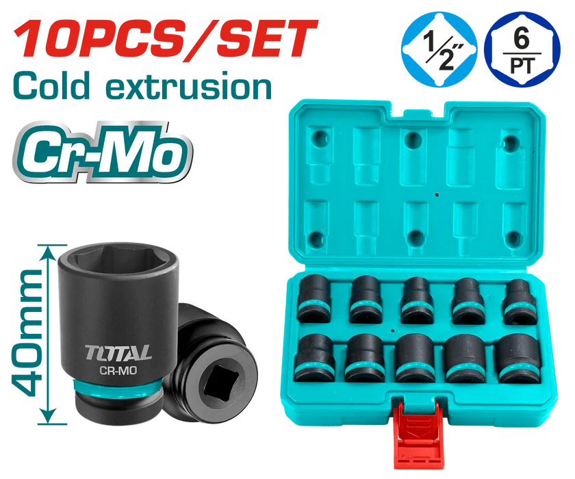 Total THISTD12101 socket set arranged in a storage case