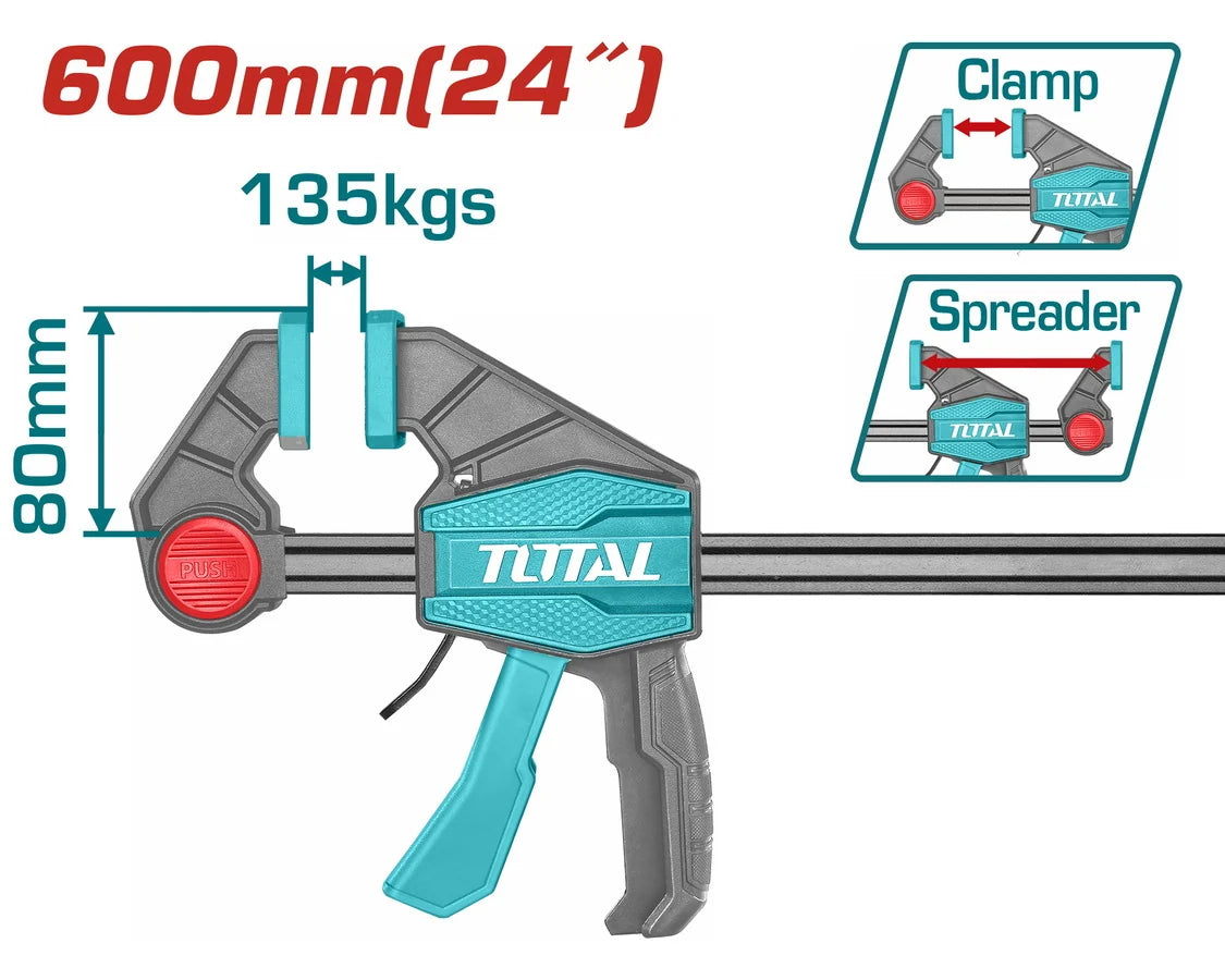 Total THT1346802 quick bar clamp with trigger grip, sliding jaw and protective pads
