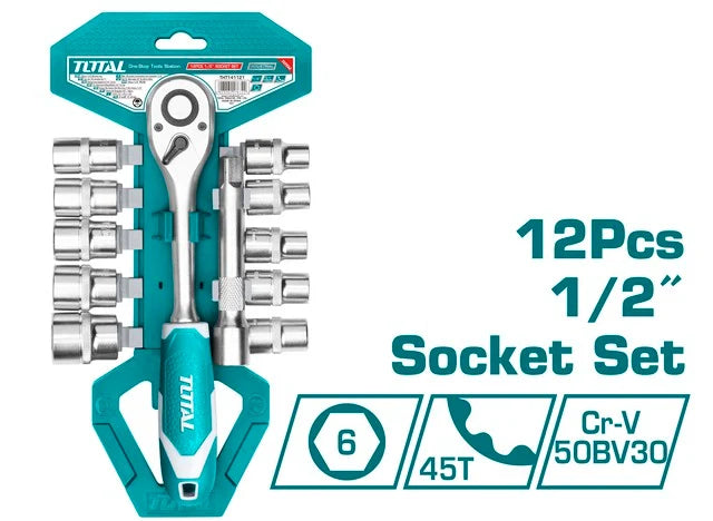 Total THT141121 socket tool set organized with handle and accessories
