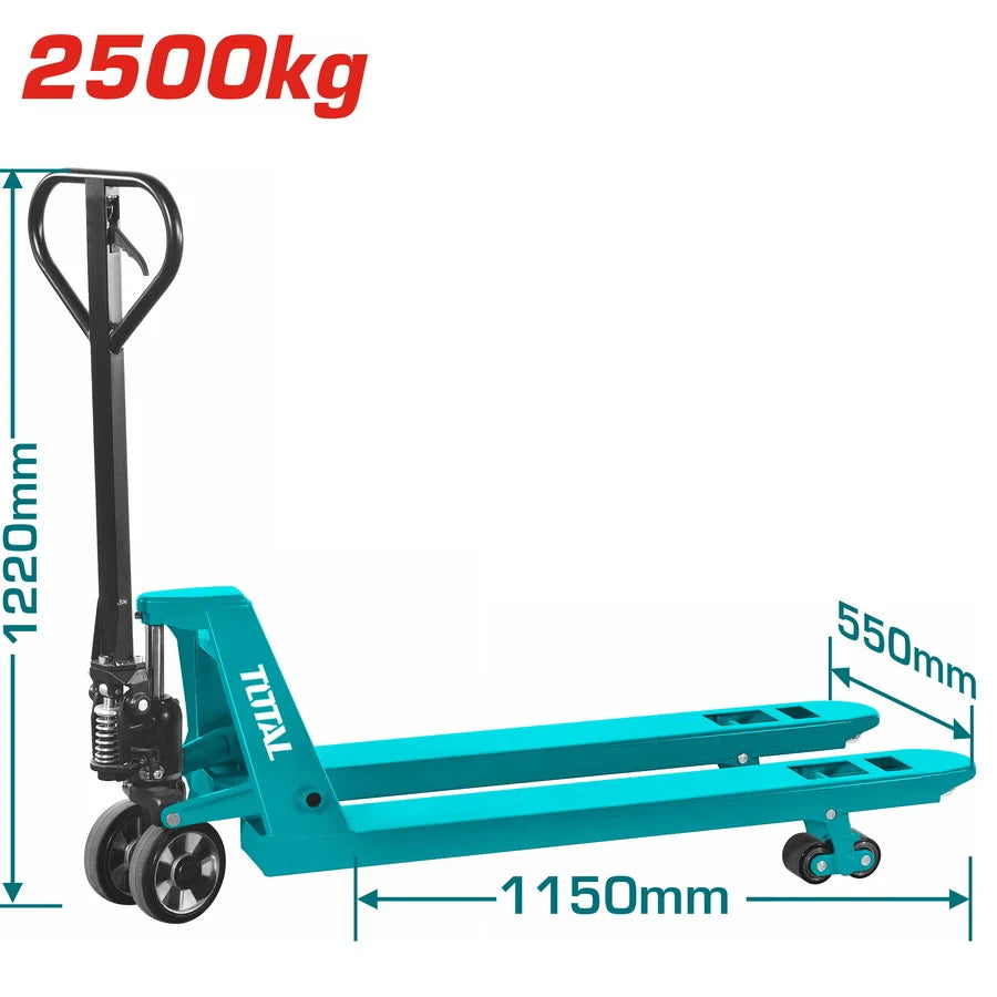 Total THT301251 manual pallet truck with lifting forks, wheels and control handle