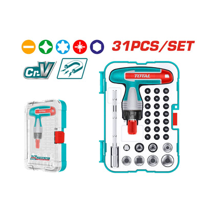 Total TACSD30316 assorted fastening bits and sockets with driver components pictured