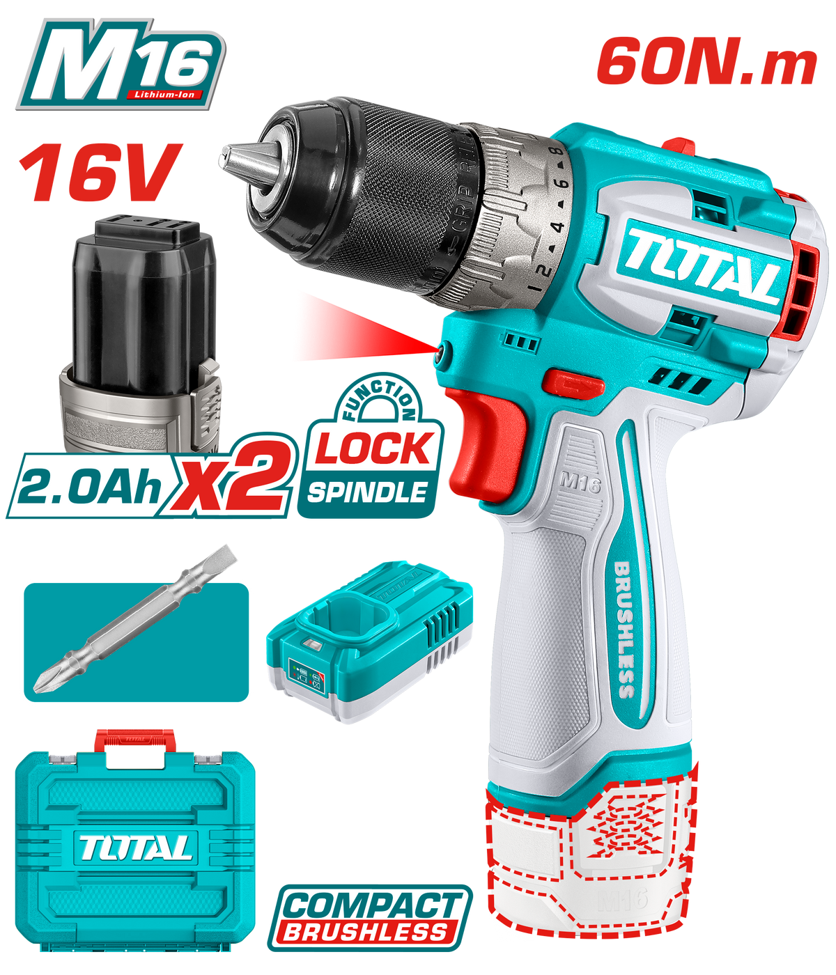 Total TDLI16682 16V Cordless Drill Kit - product view