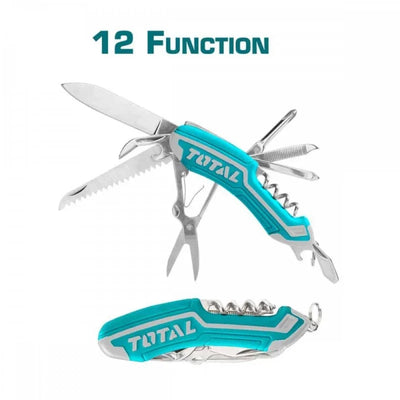 Total THMFK0126 folding utility knife with scissors, blade and other attachments opened