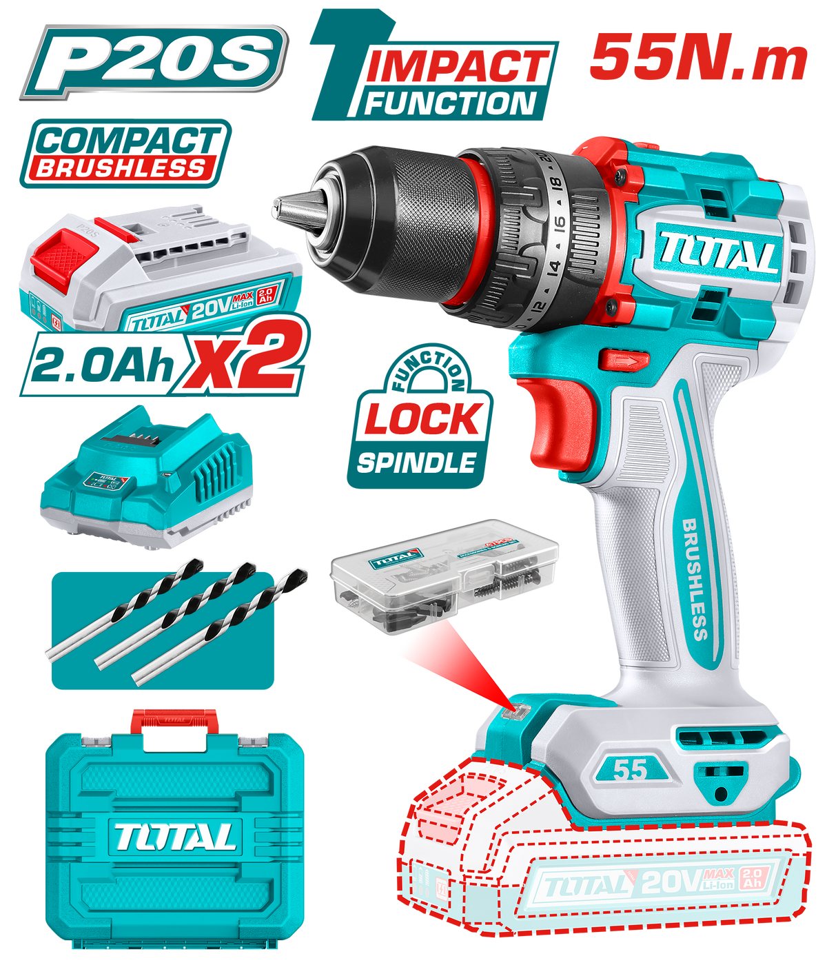 Total TIDLI20558 20V Impact Drill Kit - product view