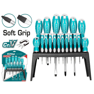 Total THT250618 screwdriver collection in an organized storage stand
