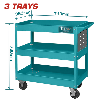 Total THPTC301 three-tier steel tool trolley with caster wheels