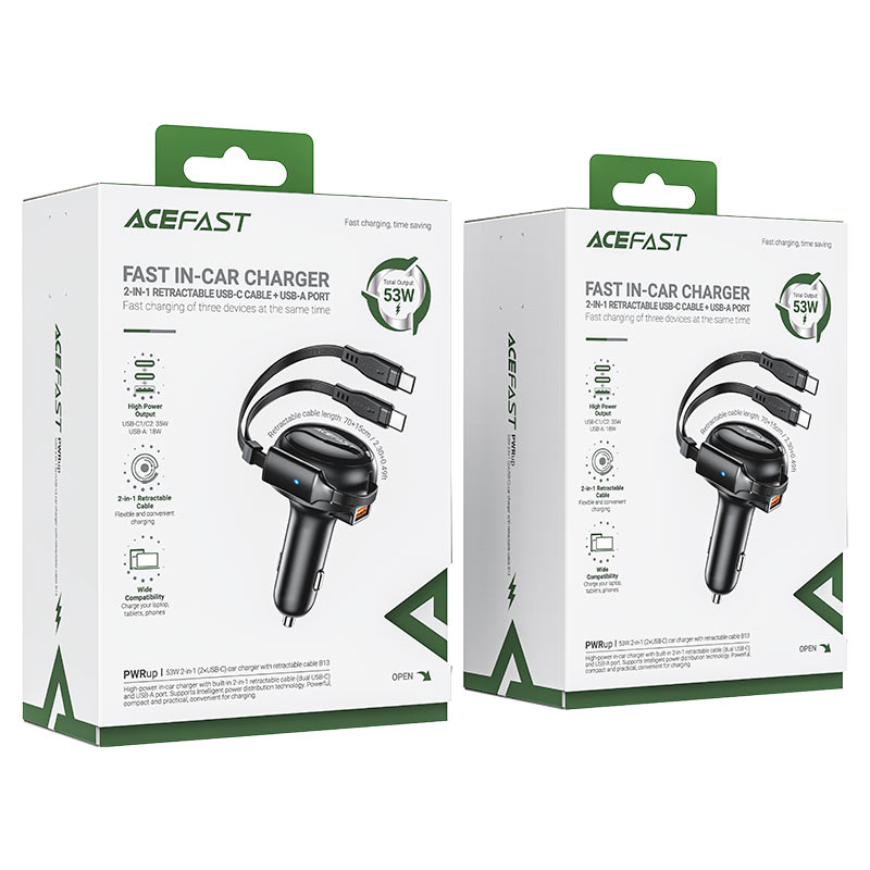 AceFast 53W Fast Charge Car Charger with Cable - Cle Market