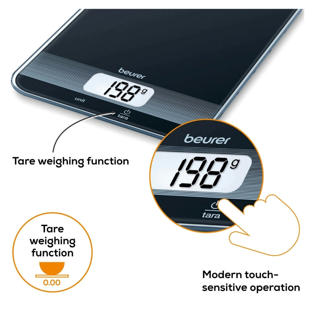 Beurer Digital Kitchen Scale in Black Glass - Cle Market
