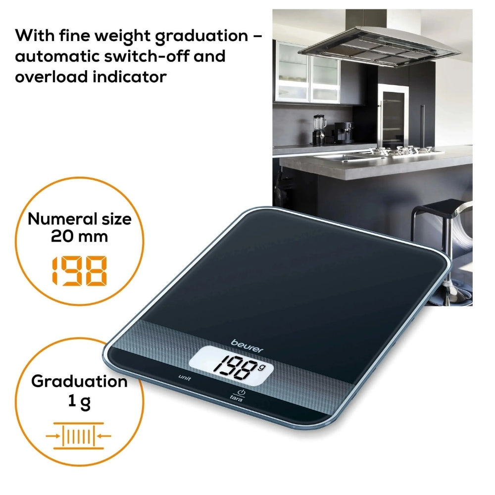 Beurer Digital Kitchen Scale in Black Glass - Cle Market