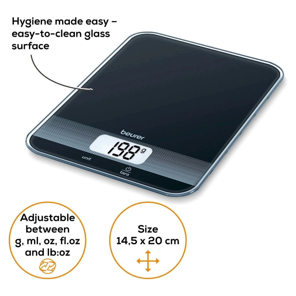 Beurer Digital Kitchen Scale in Black Glass - Cle Market