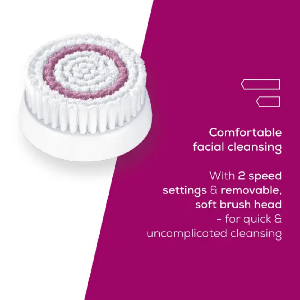 Beurer FC45 facial brush with soft bristles for gentle cleansing and skin exfoliation.