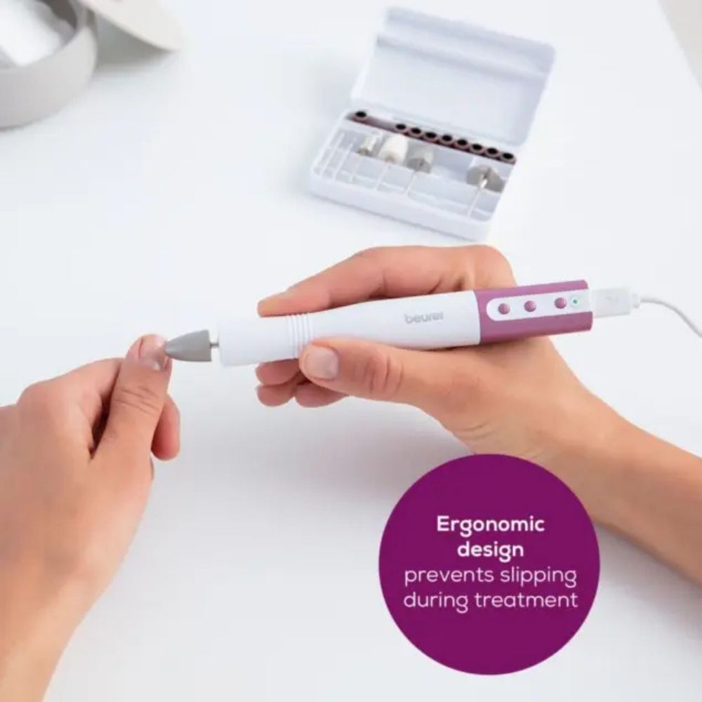 Beurer MP52 manicure and pedicure set with various tools for nail grooming and personal care.