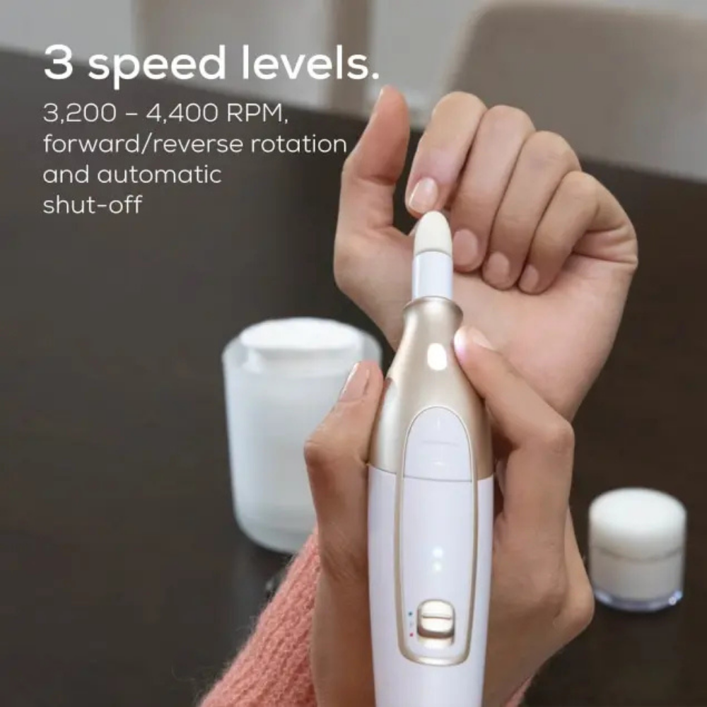 Beurer MP64 manicure and pedicure set with various tools displayed on a white background.