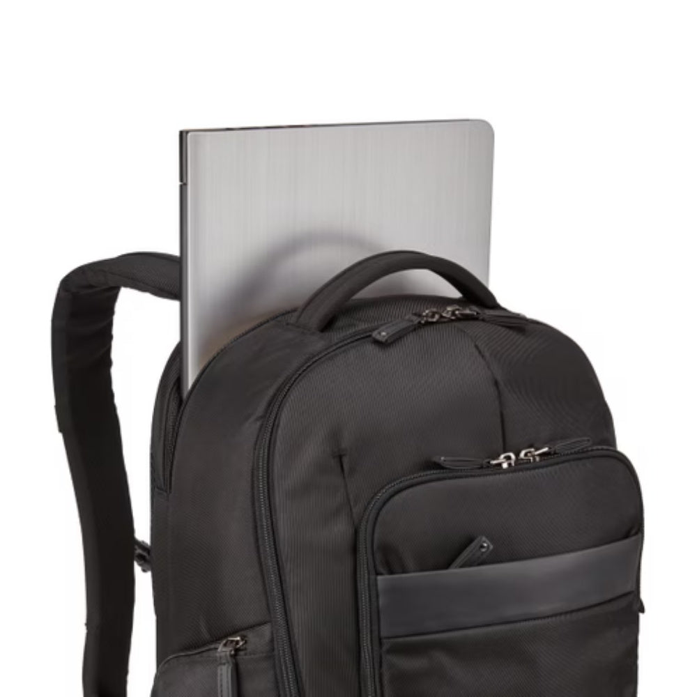 Case Logic Notion 17.3-inch premium laptop backpack with multiple compartments, padded straps, and sleek black design.