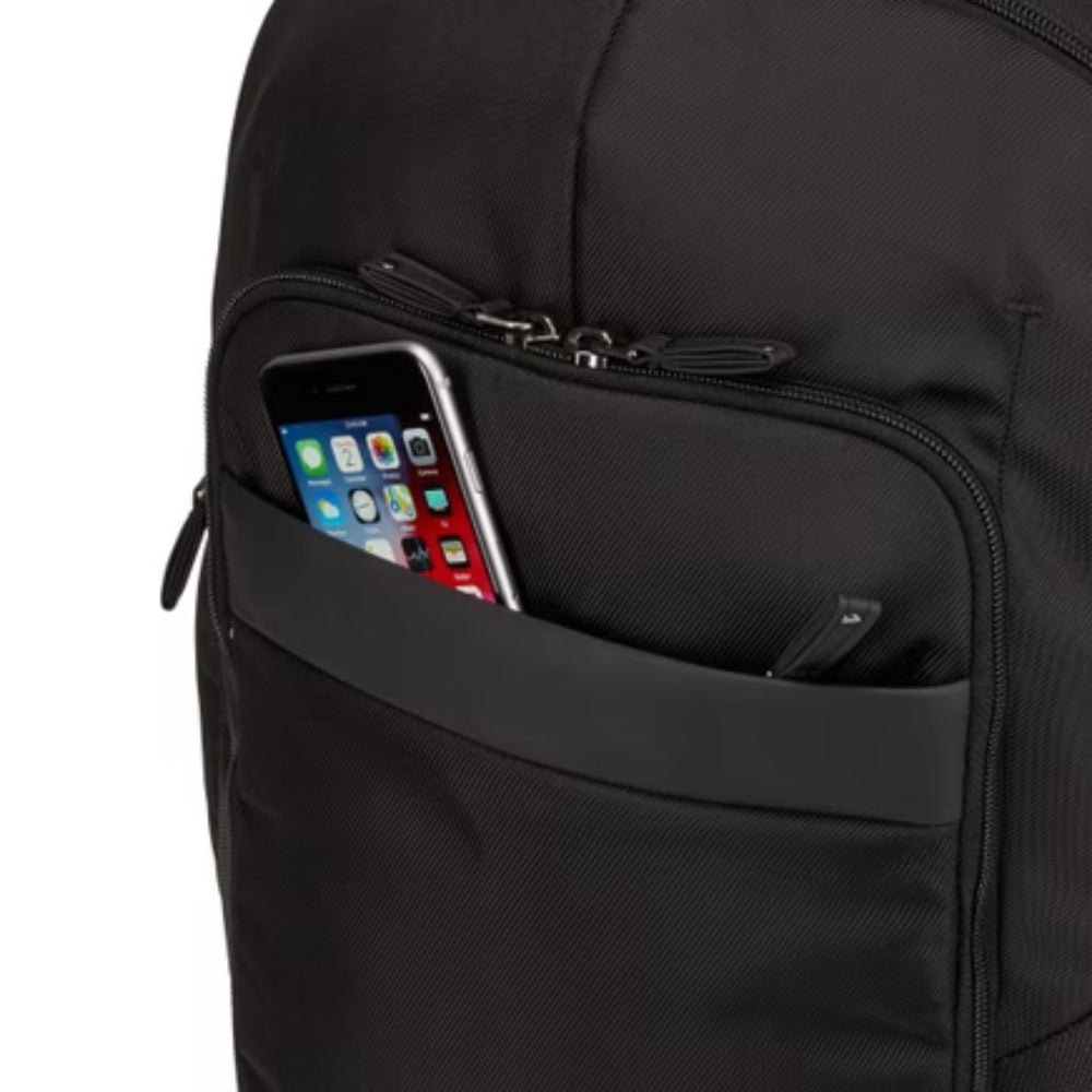 Case Logic Notion 17.3-inch premium laptop backpack with multiple compartments and padded straps, black color, designed for travel and work.