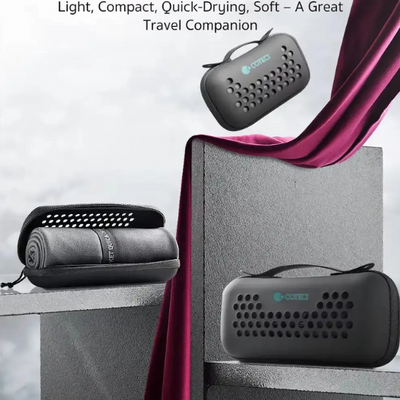 COTEXT pocket quick drying towels with packaging and product display.
