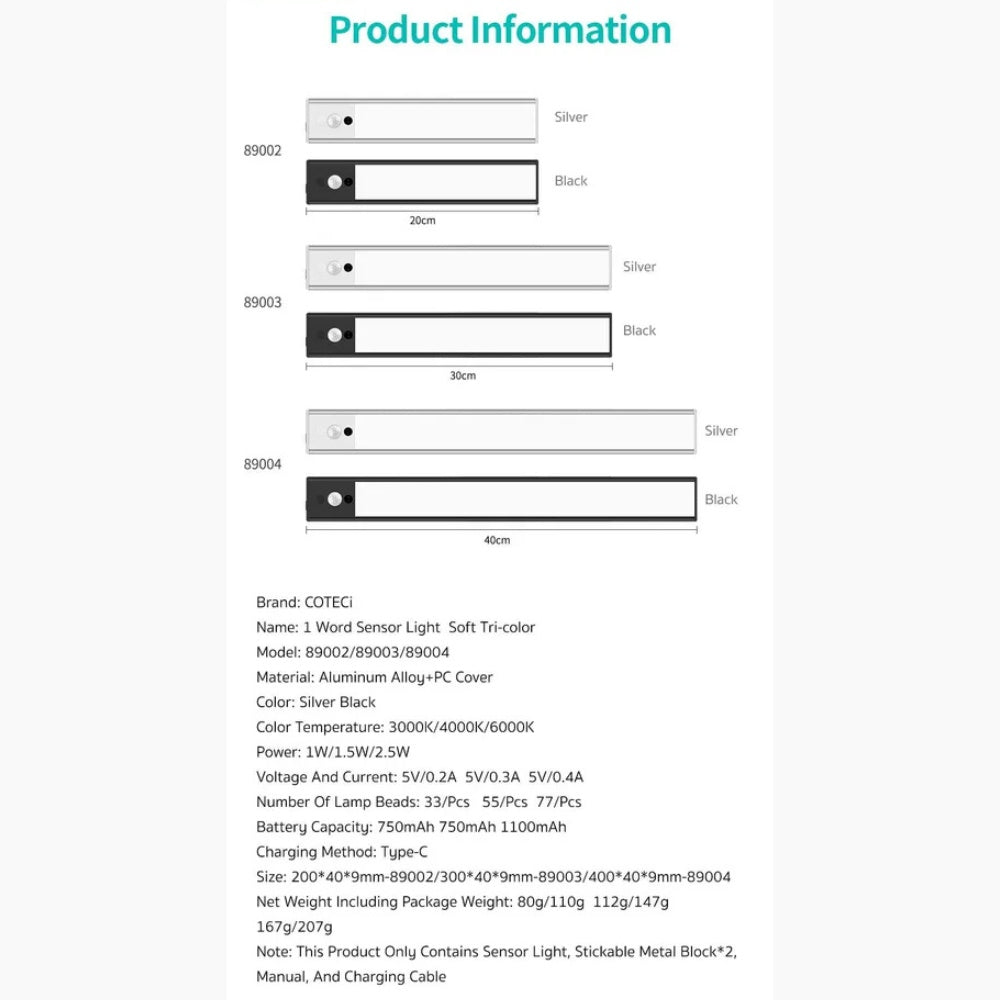 Coteci 20cm Sensor Light Motion LED