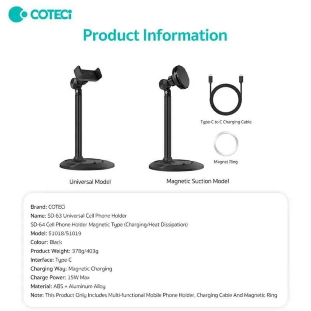 Coteci Magnetic Phone Holder SD-64 | 360° Adjustable Suction Mount