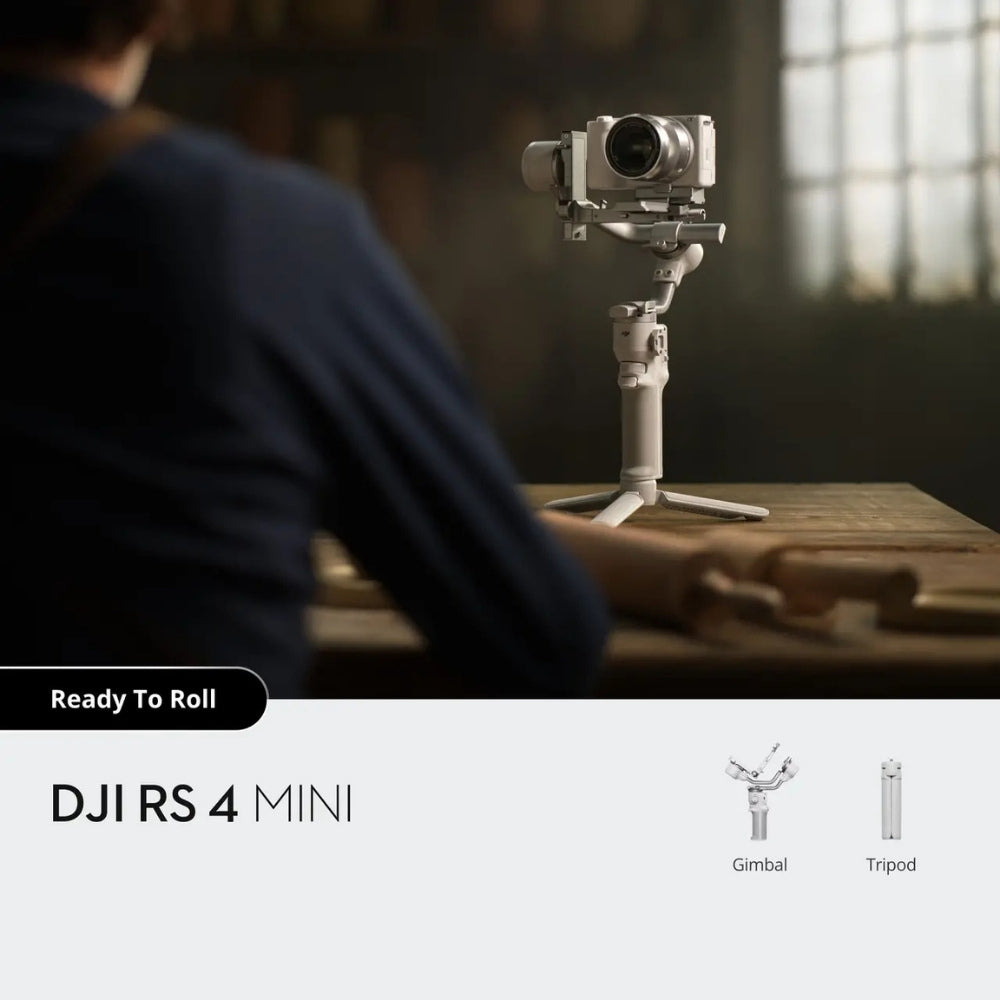 DJI RS 4 Mini Gimbal Stabilizer with adjustable arm for smooth camera movement and stabilization.