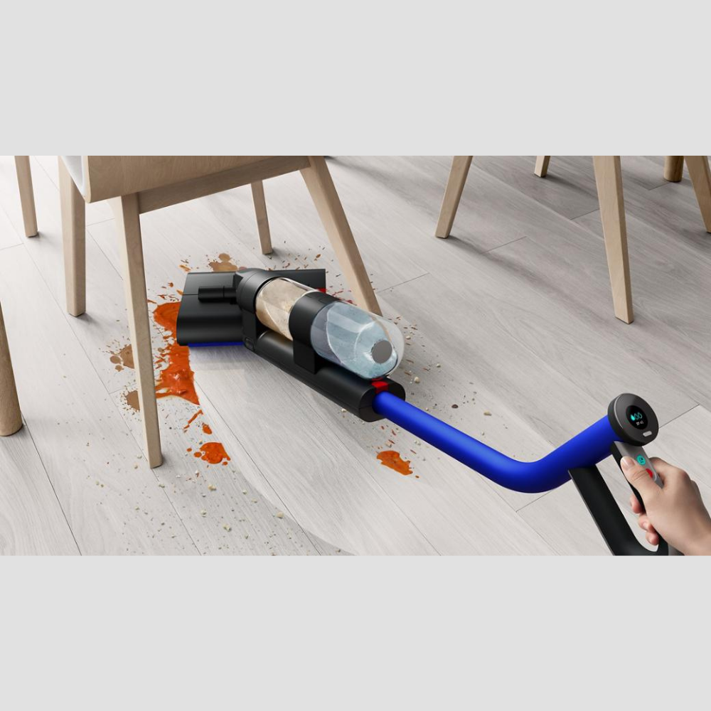 Dyson Wash G1 Wet Cleaner in Ultra Blue and Matt Black, featuring a sleek design and advanced cleaning capabilities.