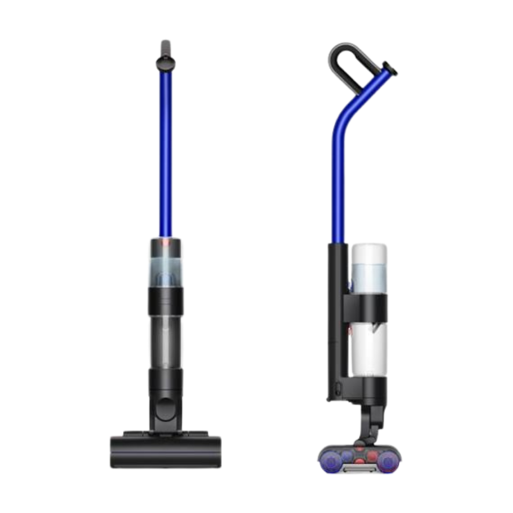Dyson Wash G1 Wet Cleaner in Ultra Blue and Matt Black, showcasing its sleek design and cleaning features.