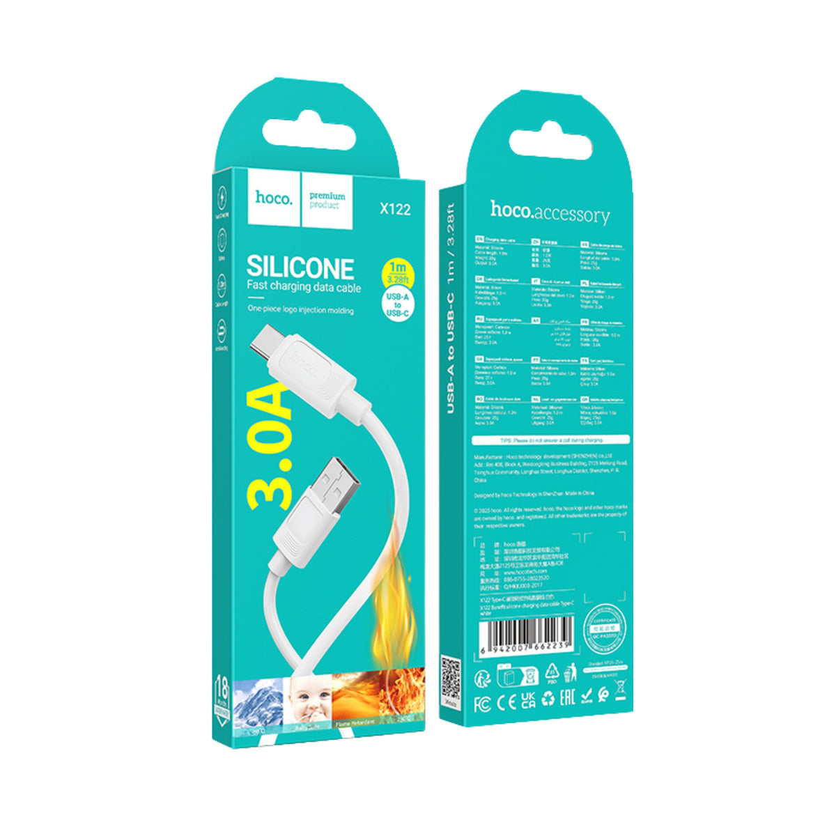 Hoco X122 Silicone Fast Charging Data Cable USB To Type-c 1m.