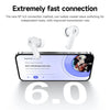 White wireless earbuds floating above a smartphone screen, with marketing text at the top reading 'Extremely fast connection' and a large '6.0' at the bottom, indicating Bluetooth 6.