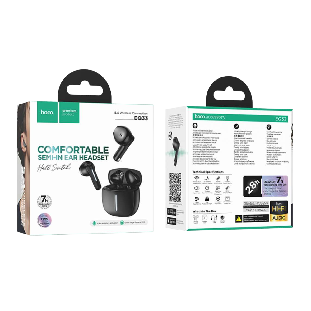 Hoco EQ33 Comfortable Semi-In Ear Headset White