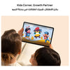 Two children looking at a tablet displaying cartoon characters with 'Kids Corner, Growth Partner' text above.