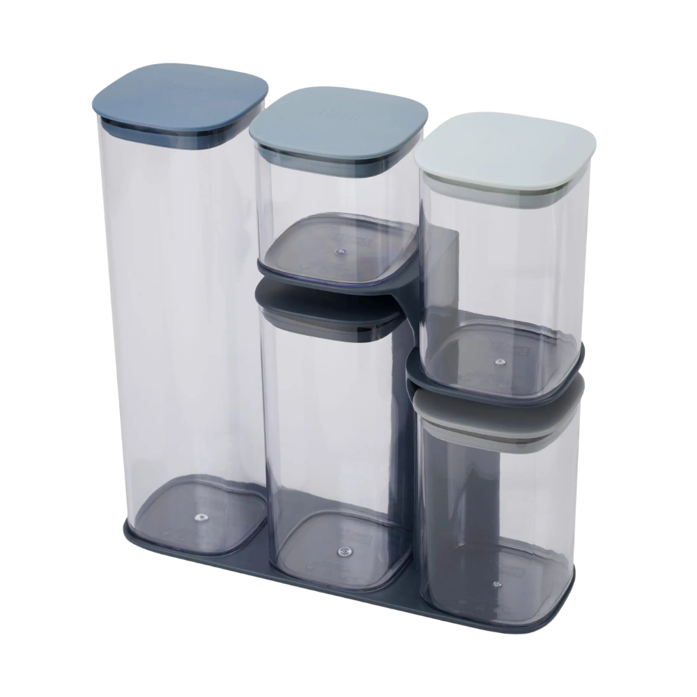 Joseph Joseph Innovative Podium 5 Piece Storage Jar Set with Stand Sky