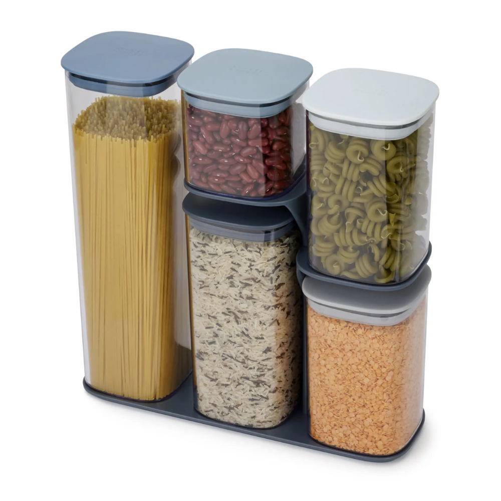 Joseph Joseph Innovative Podium 5 Piece Storage Jar Set with Stand Sky