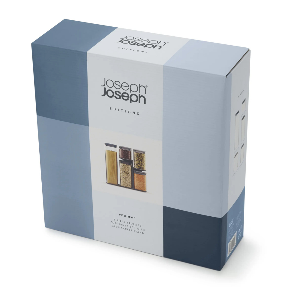 Joseph Joseph Innovative Podium 5 Piece Storage Jar Set with Stand Sky