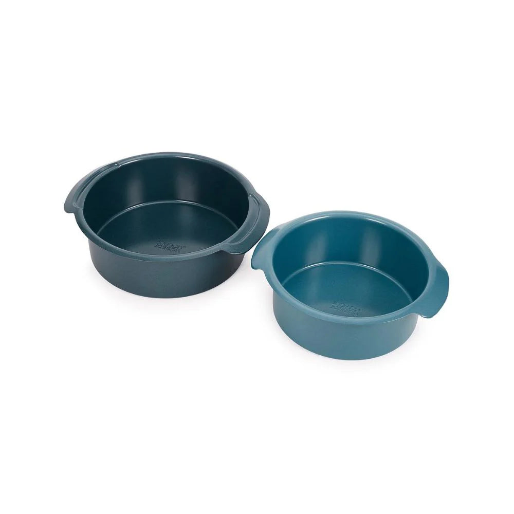 Joseph Joseph Nest Bake non-stick round cake pan set with two durable, easy-release baking pans for perfect cakes.