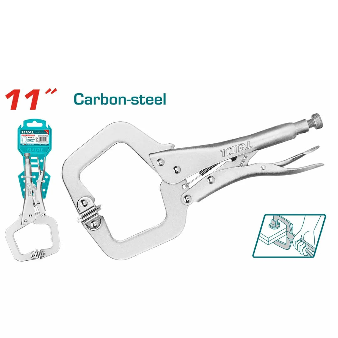 Total THT111113 locking clamp pliers with wide C-shaped jaw and adjustment screw