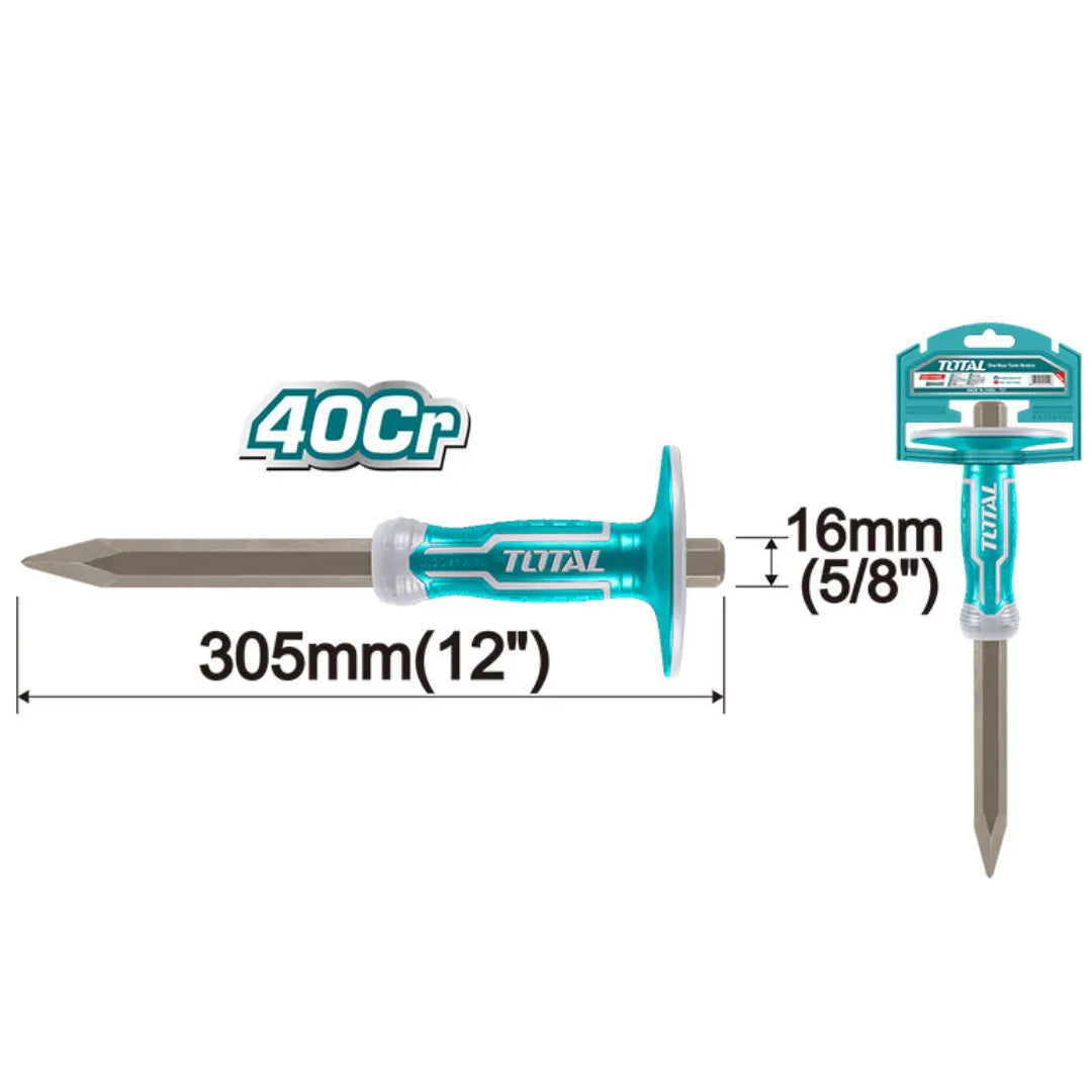 Total THT4421216 hand chisel with steel working end and protective grip