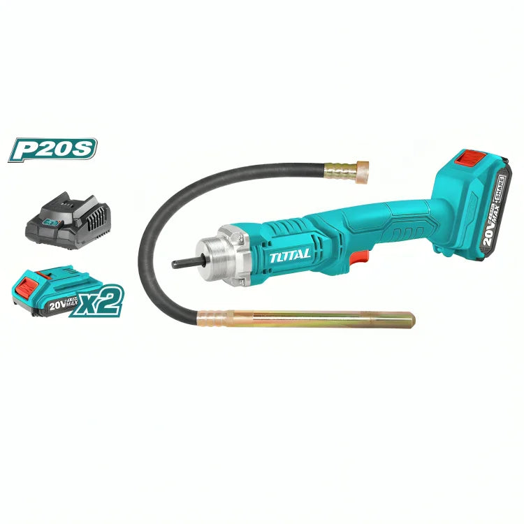 Total TCVLI2023013 concrete vibrator with flexible shaft, charger and two batteries pictured