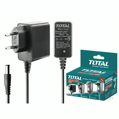 Total TCLI12071 12V battery charger with cable, connector and retail packaging