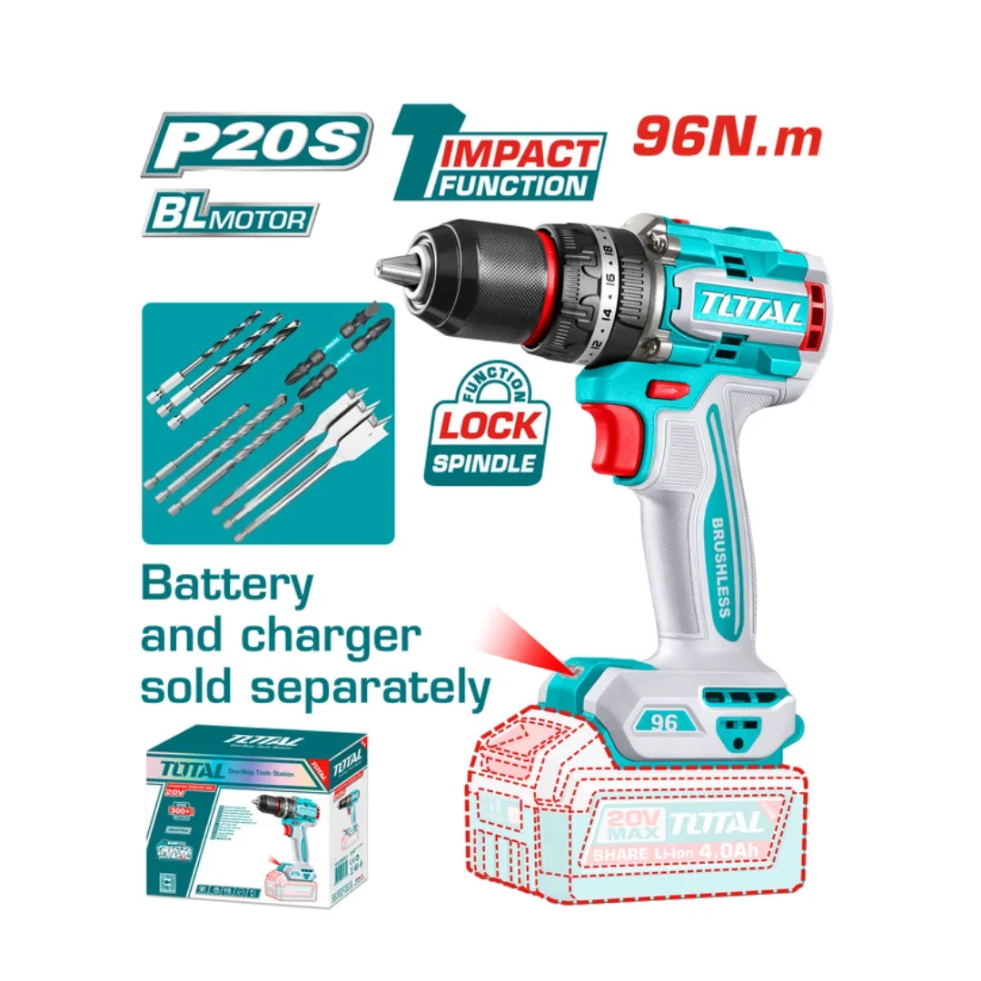 Total TIDLI209681 20V 96Nm impact drill shown as a tool-only model