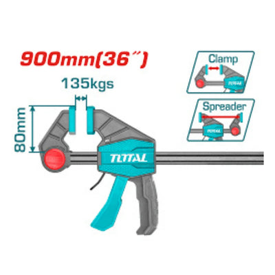 Total THT1346803 quick bar clamp with trigger grip, sliding jaw and protective pads