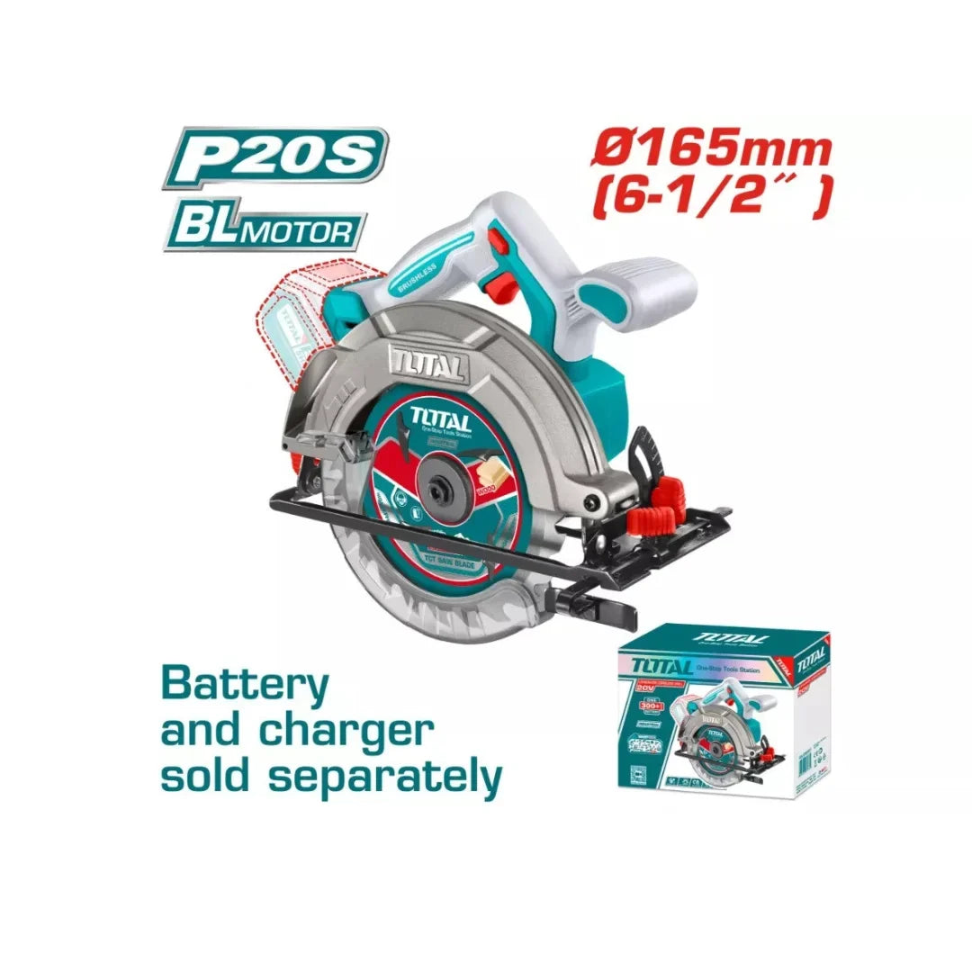 Total TSLI1652 cordless circular saw with 165 mm blade, base plate and blade guard