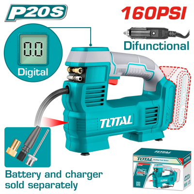 Total TACLI2012 cordless digital tire inflator with hose, carrying handle and adapters