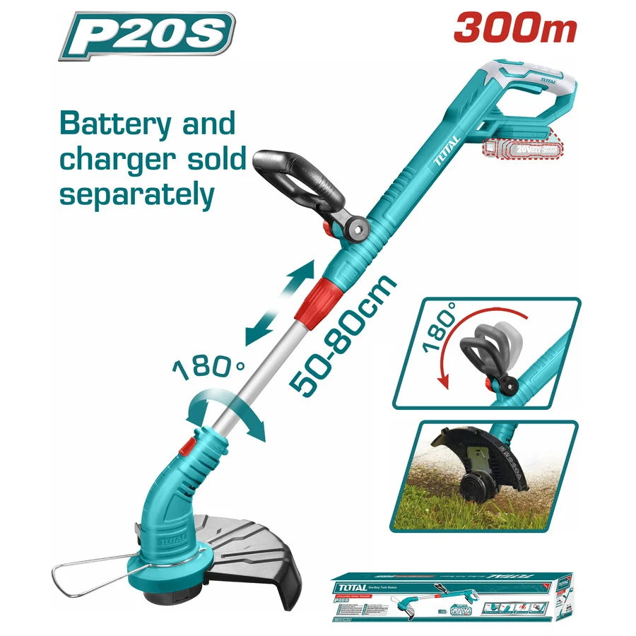 Total TGTLI20018 cordless grass trimmer with adjustable shaft, auxiliary handle and cutting guard