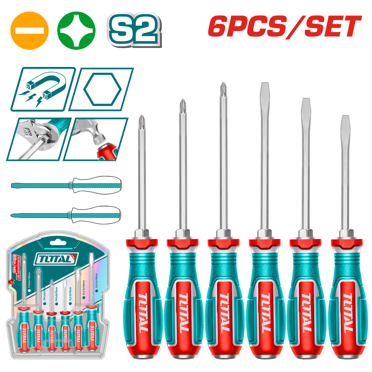 Total TGTST0606 Go-Through Screwdrivers, 6pcs - product view