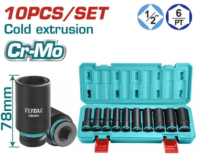 Total THKISD12102L socket set arranged in a storage case