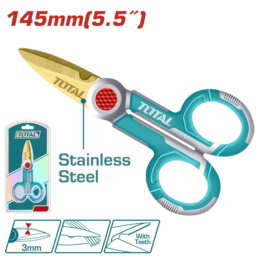 Total THT1155871 electrician scissors with metal blades and ergonomic handles