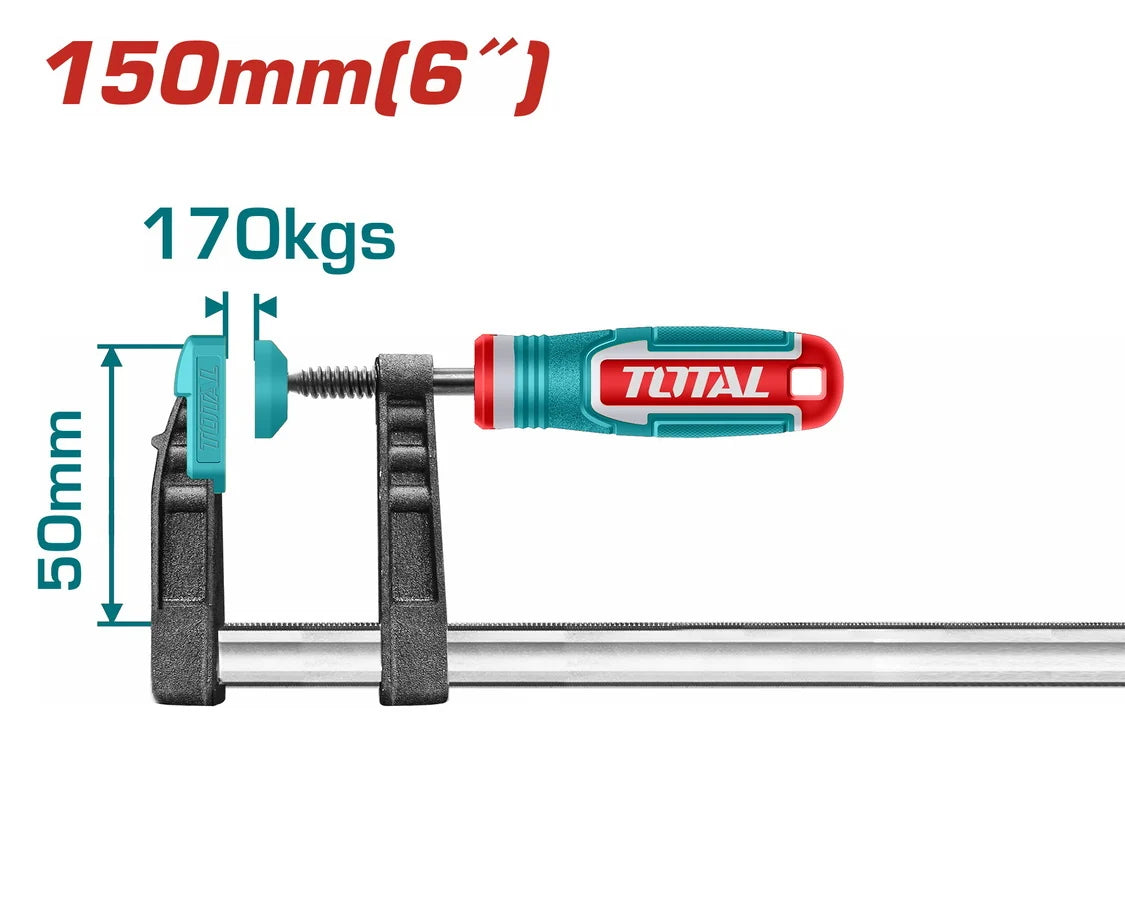 Total THT1320501 F clamp with sliding jaw, screw spindle and hand grip