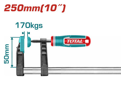 Total THT1320503 F clamp with sliding jaw, screw spindle and hand grip