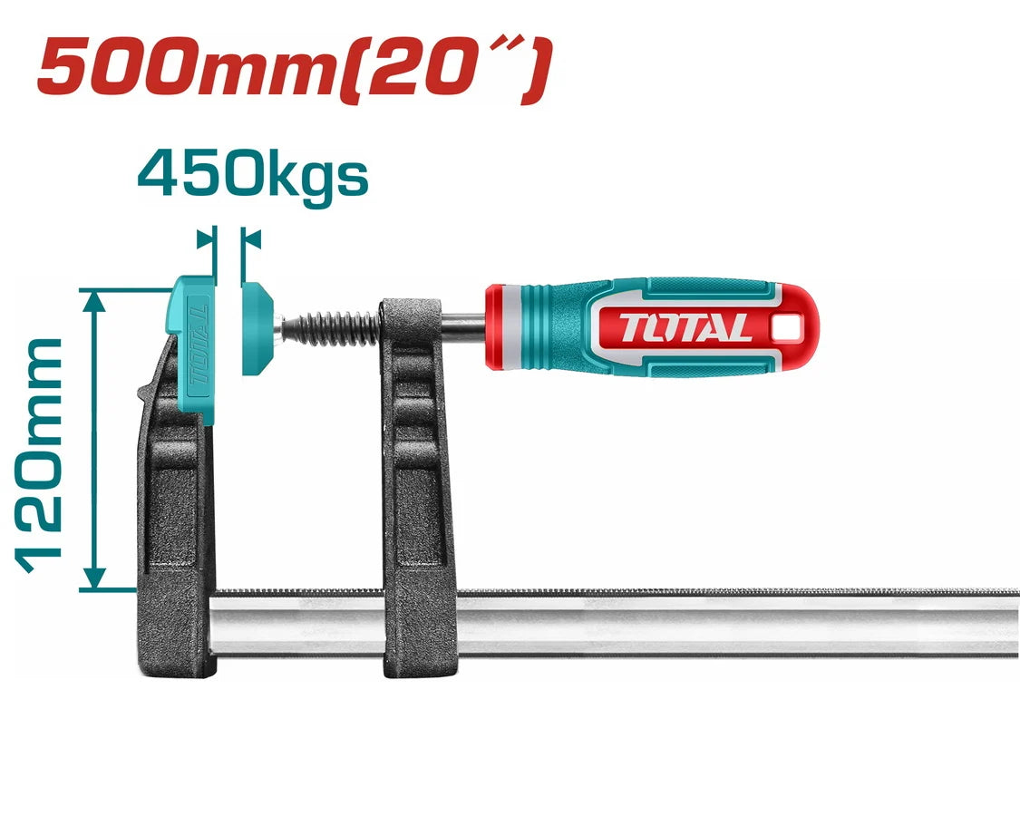 Total THT1321203 F clamp with sliding jaw, screw spindle and hand grip